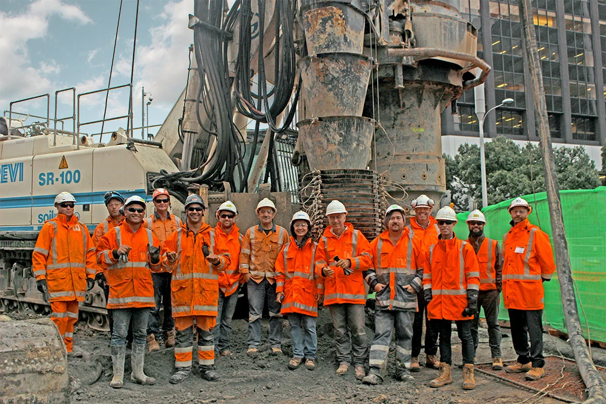 CREW: Staff from AT and the Connectus Joint Venture with ‘Gomer’ on completion of his last pile