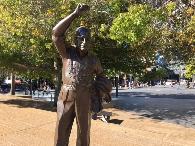 ROBBIE: Sir Dove-Myer Robinson, Auckland Councillor 1952-1959 and Auckland Mayor 1959-65 and then 1968-1980. This sculpture by Tobias Twiss, cast by Twiss and Frank Watson, stands in Aotea Square near the Auckland Town Hall