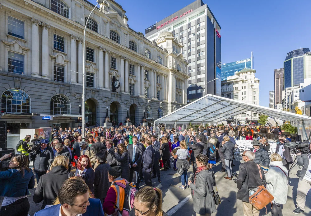 POPULAR: Aucklanders grabbed every advantage point they could outside Britomart to witness the important day
