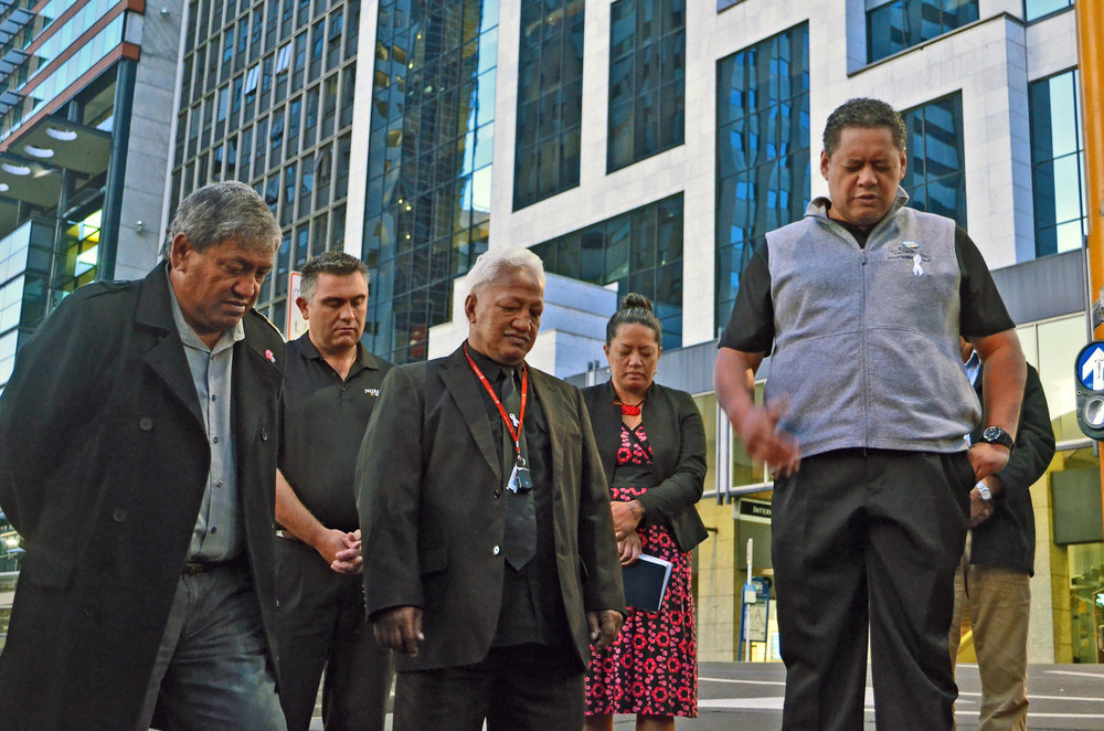 BLESSING: About 80 people gathered on the corner of Victoria and Albert Streets in the central city as kaumatua blessed the worksite between Swanson and Wellesley Streets where the first part of the project had begun.