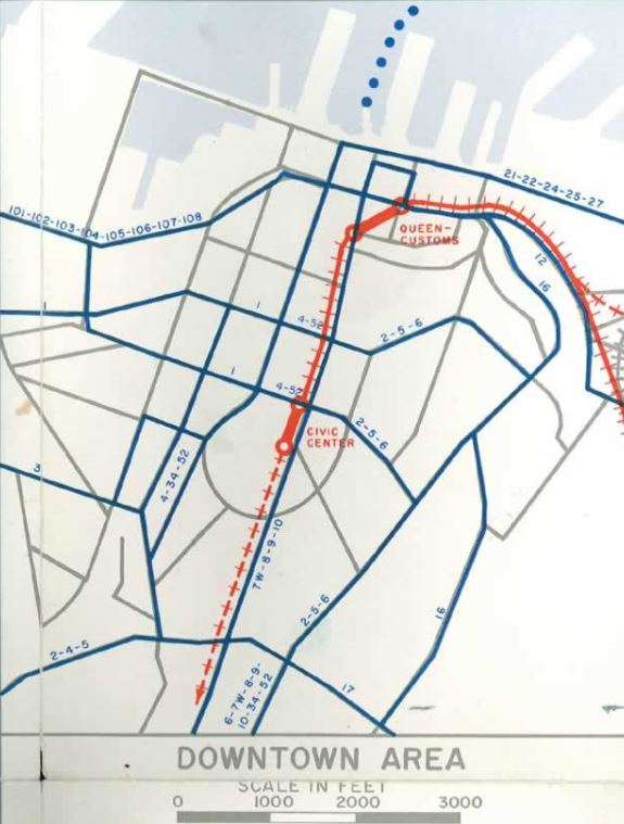Map of proposed downtown Auckland rail network from the 1960's