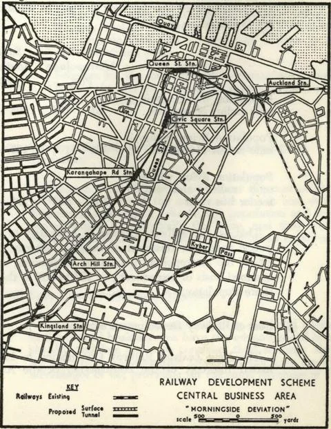 MID-50s: This drawing of a Morningside deviation appeared in the Auckland Regional Planning Authority Master Transportation Plan