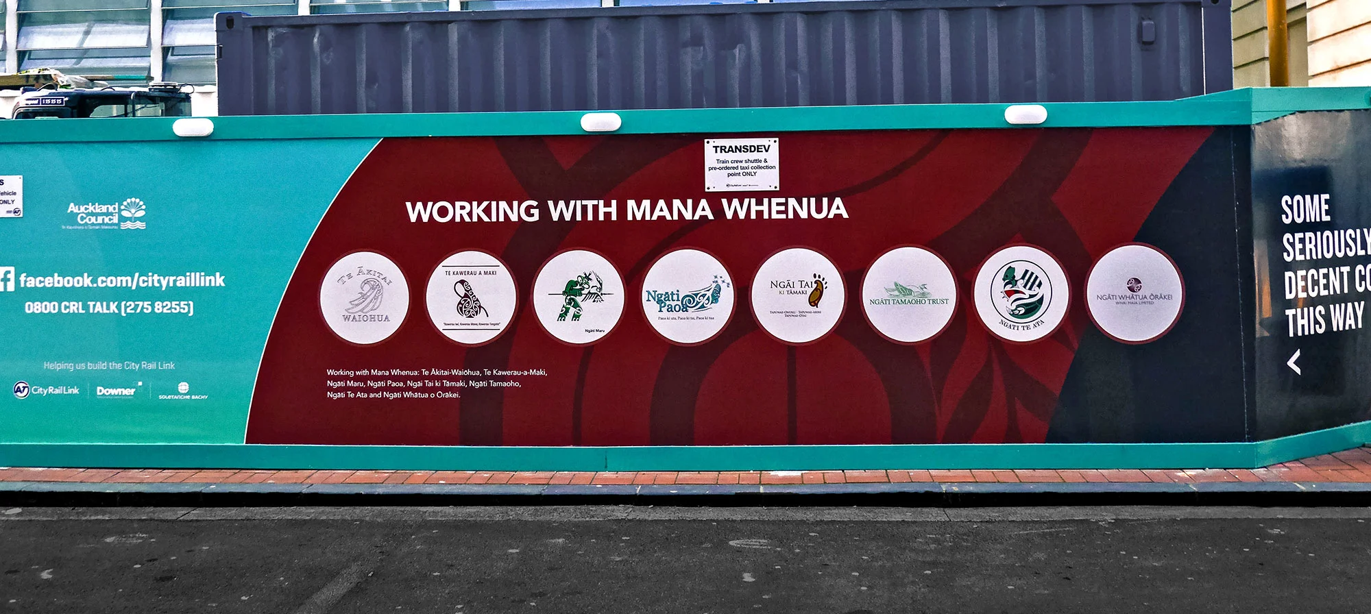 Mana Whenua logos displayed on CRL construction hoardings
