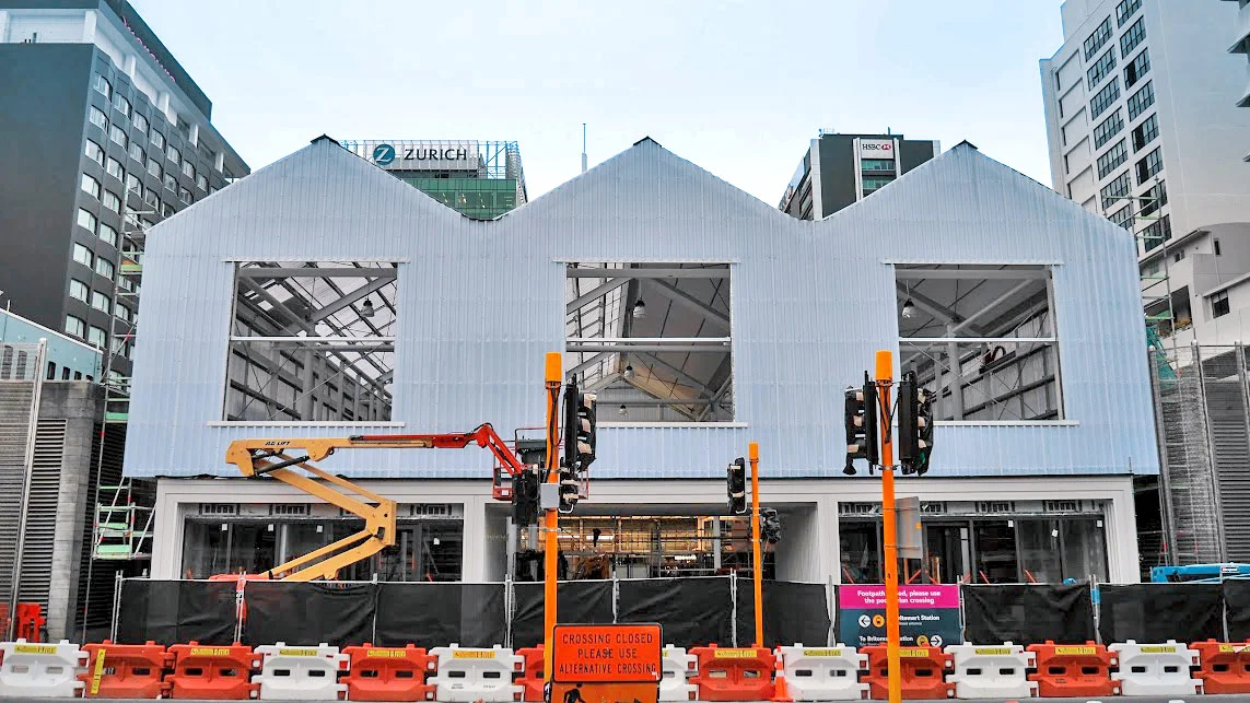 The temporary Britomart train station entrance