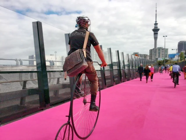 CYCLING: Aucklanders have taken to cycling. This pink cycleway, Te Ara I Whiti (the Lightpath), was built using an unused motorway offramp and won the transport category at the World Architecture Festival. Three hundred custom LED lights on the side of the path change colour when someone passes.