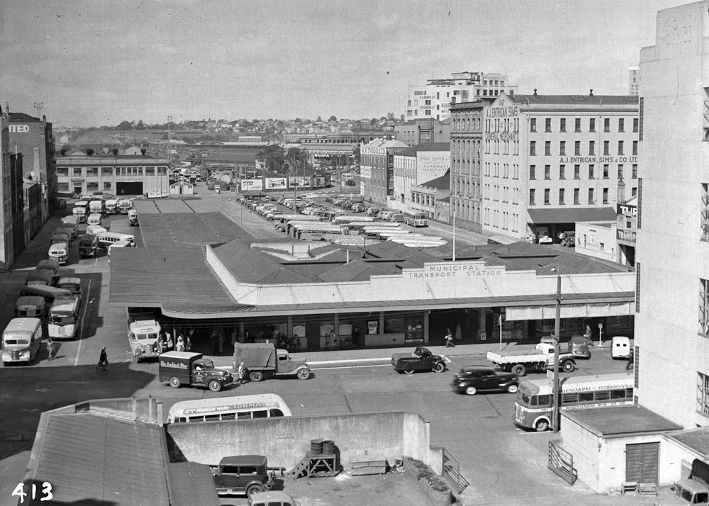 BRITOMART: The Britomart downtown area in the 1940s dominated by the bus terminal (Photo: Sir George Grey Special Collections, Auckland Libraries, 580-507)