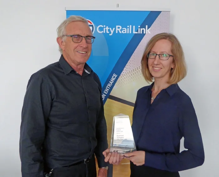 AWARD: CRL Project Director Chris Meale and Principal Sustainability Advisor Liz Root with the award