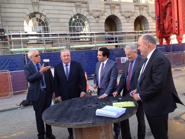 SIGNING: CRL Project Director Chris Meale (left) discusses the project with Auckland's Deputy Mayor Bill Cashmore, Transport Minister Simon Bridges, Auckland Mayor Phil Goff and Finance Minister Steven Joyce at the construction site ceremony marking the signing of the CRL Ltd agreements
