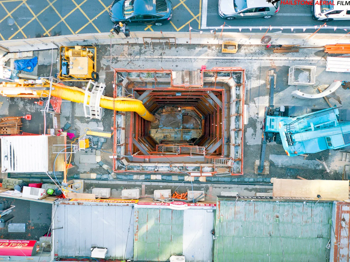 Drone photo of the CRL downtown construction