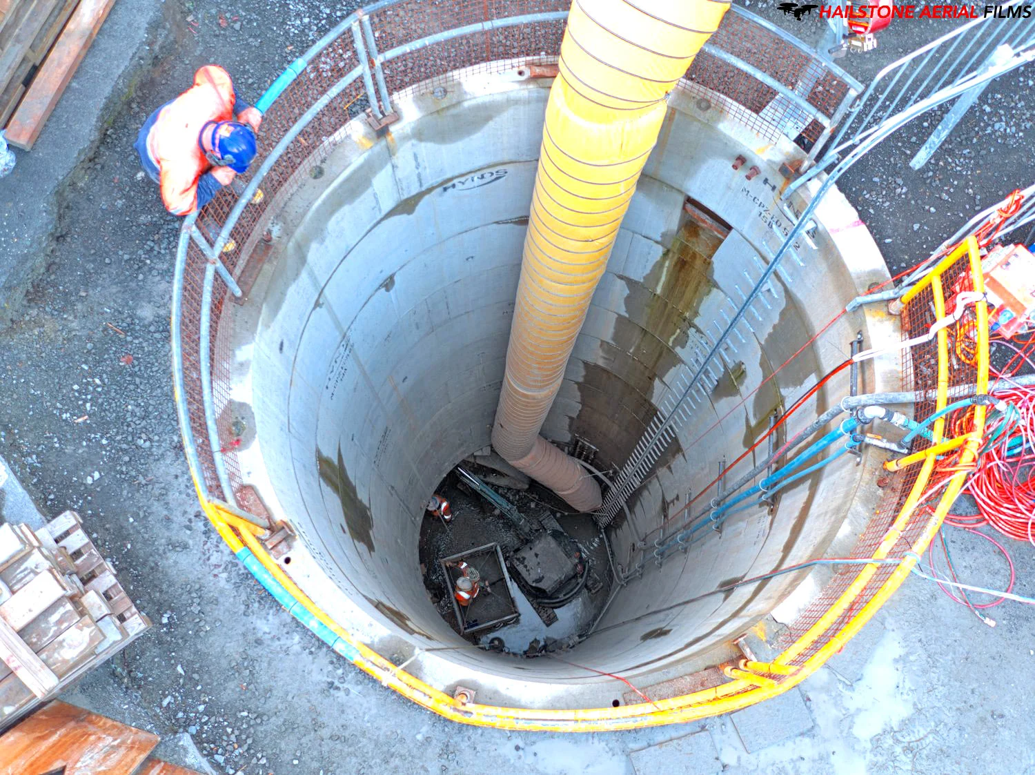 Drone photo of the CRL shaft construction