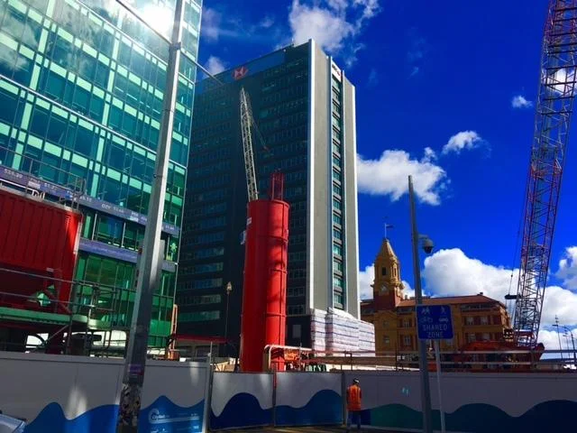 During the piling ig Sandrine's work at the CPO, passers-by got used to seeing the huge 10m high distinctive silos in Lower Queen Street. These were part of the bentonite work.