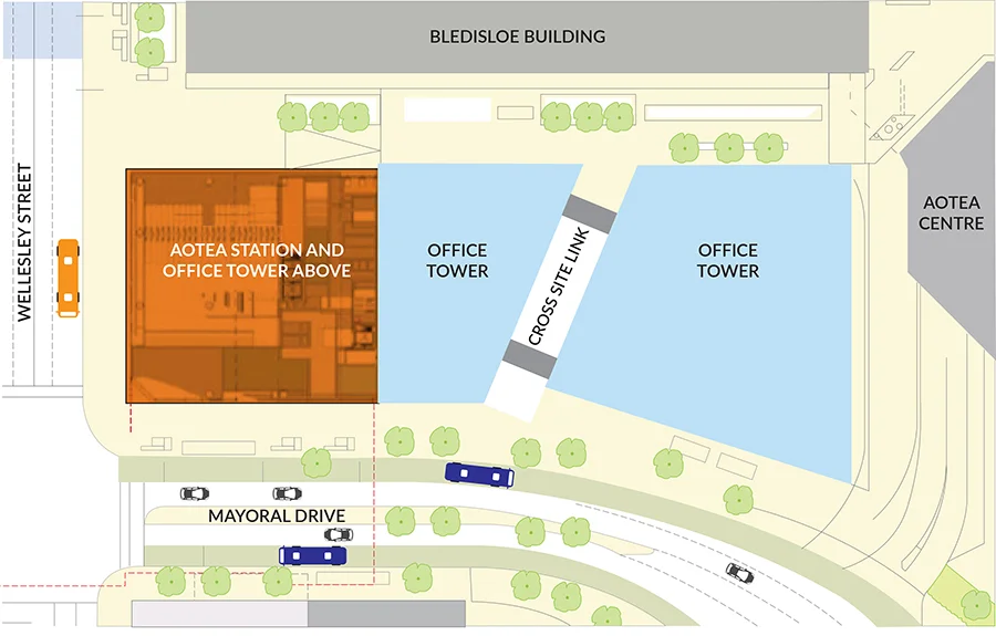 Aotea Station map aerial diagram
