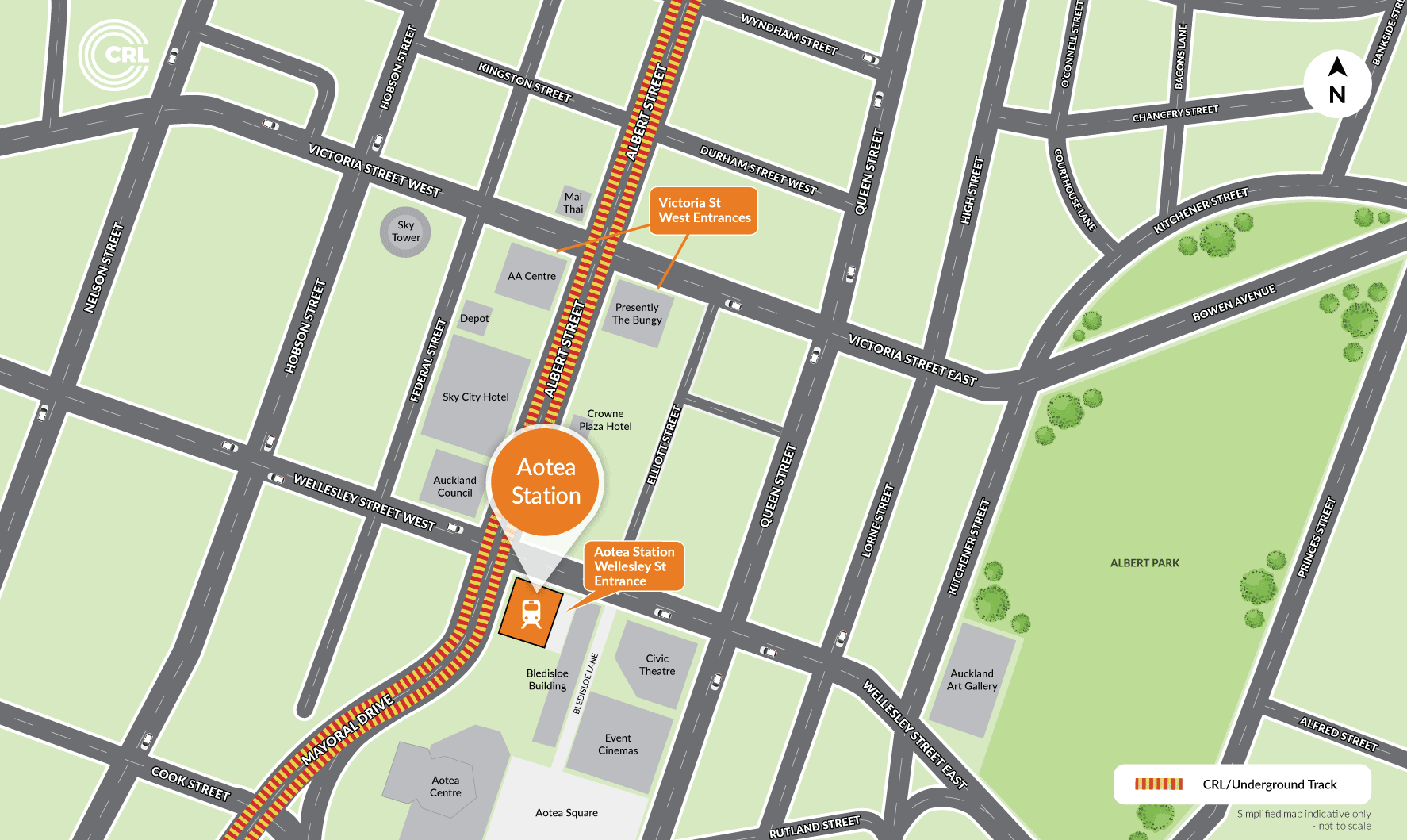 Map of Aotea Station and surrounds