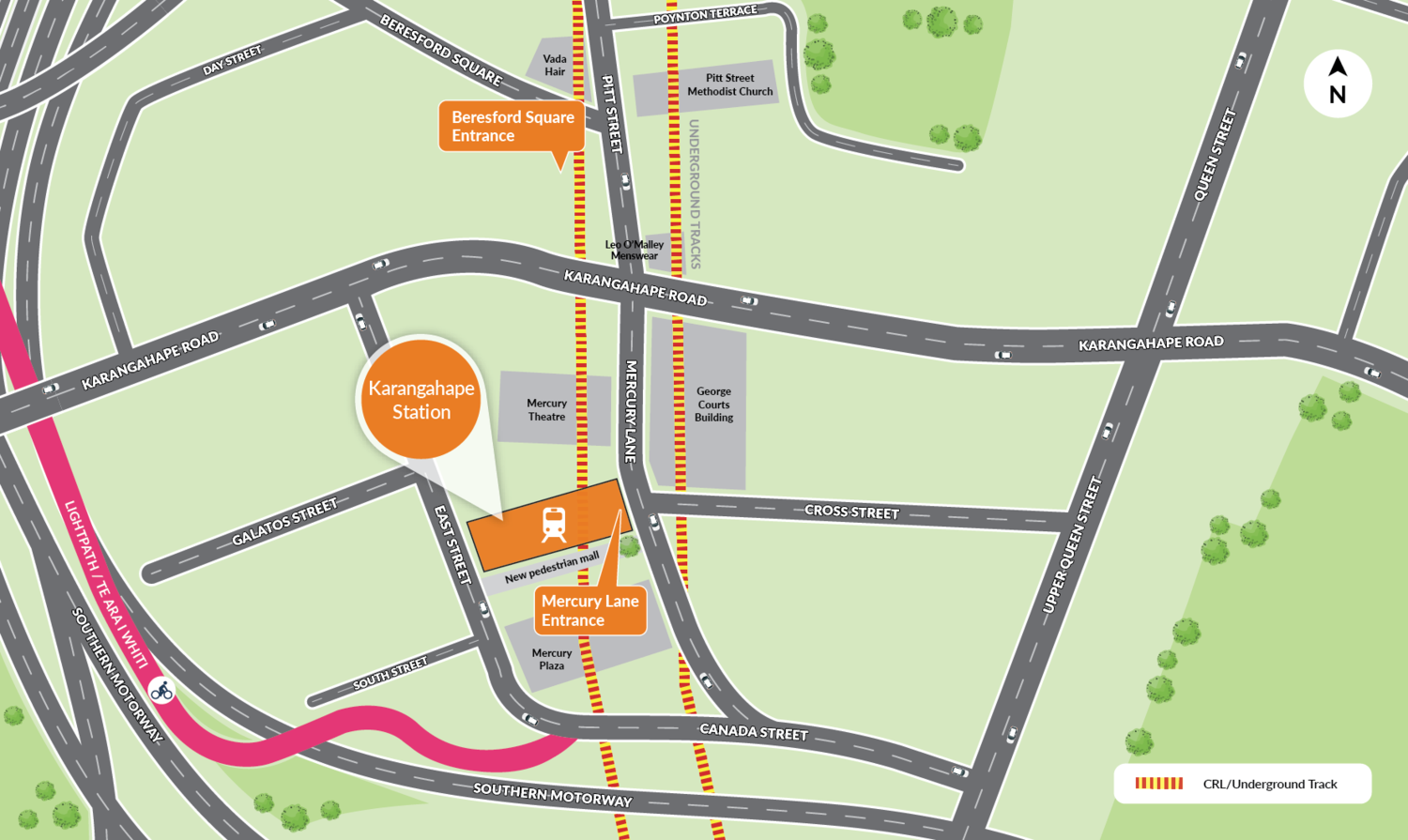 Map showing location of Karangahape Station and surrounds