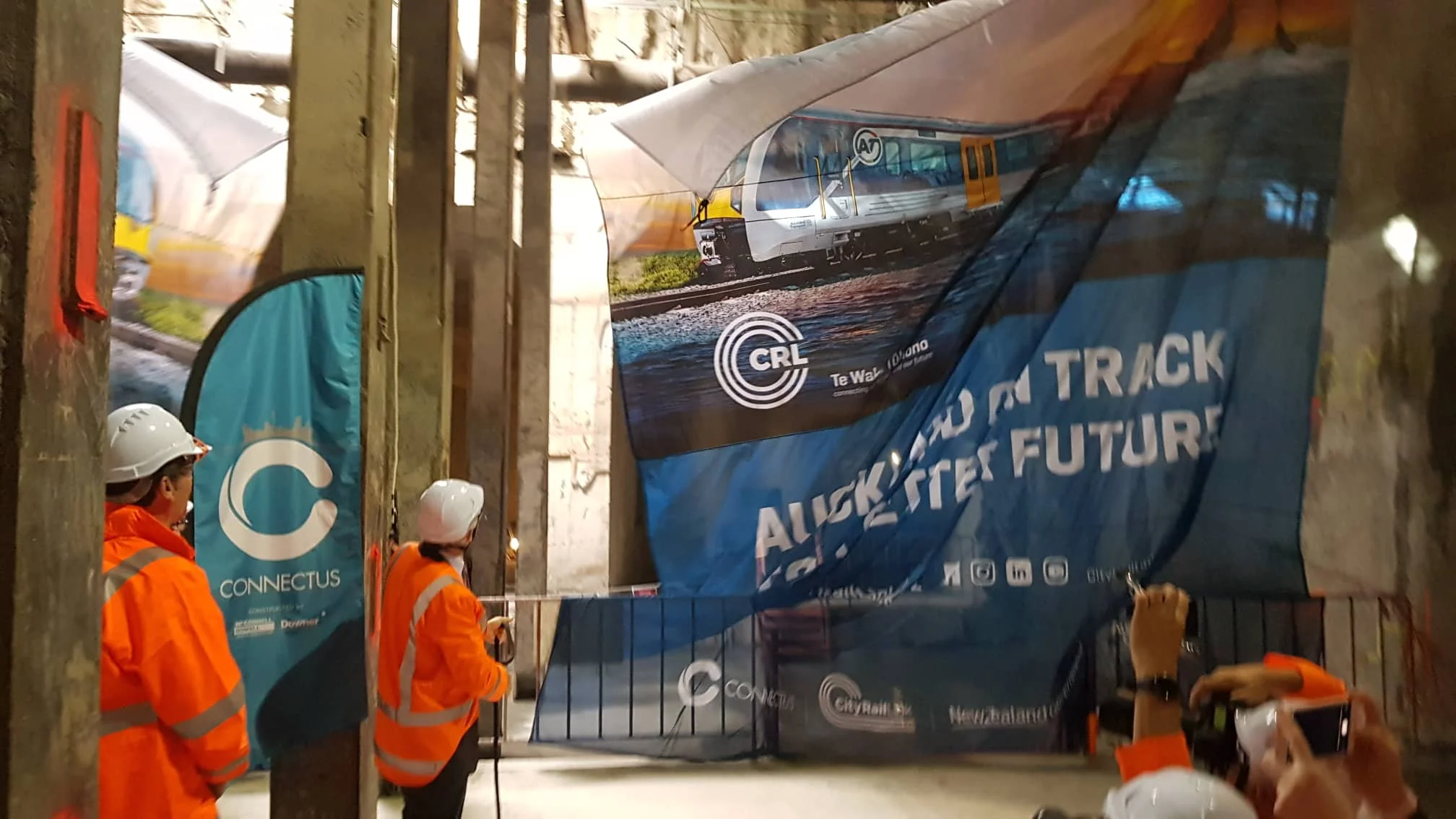 The breakthrough to the Commercial Bay development site from the Albert Street trench tunnels – in downtown Auckland. 6 December 2018.