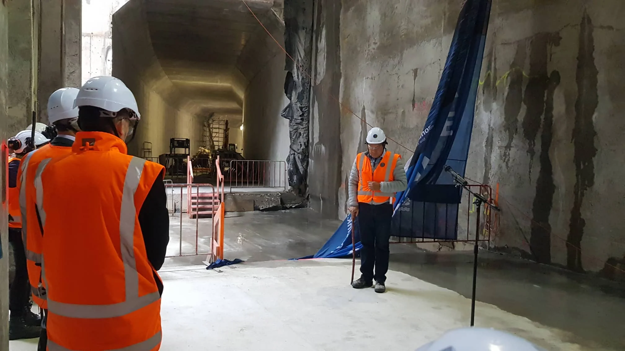 The breakthrough to the Commercial Bay development site from the Albert Street trench tunnels – in downtown Auckland. 6 December 2018. Hero Potini performed the blessing .