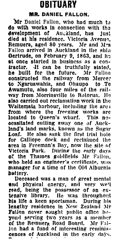 Newspaper clipping of Mr Daniel Fallon Obituary