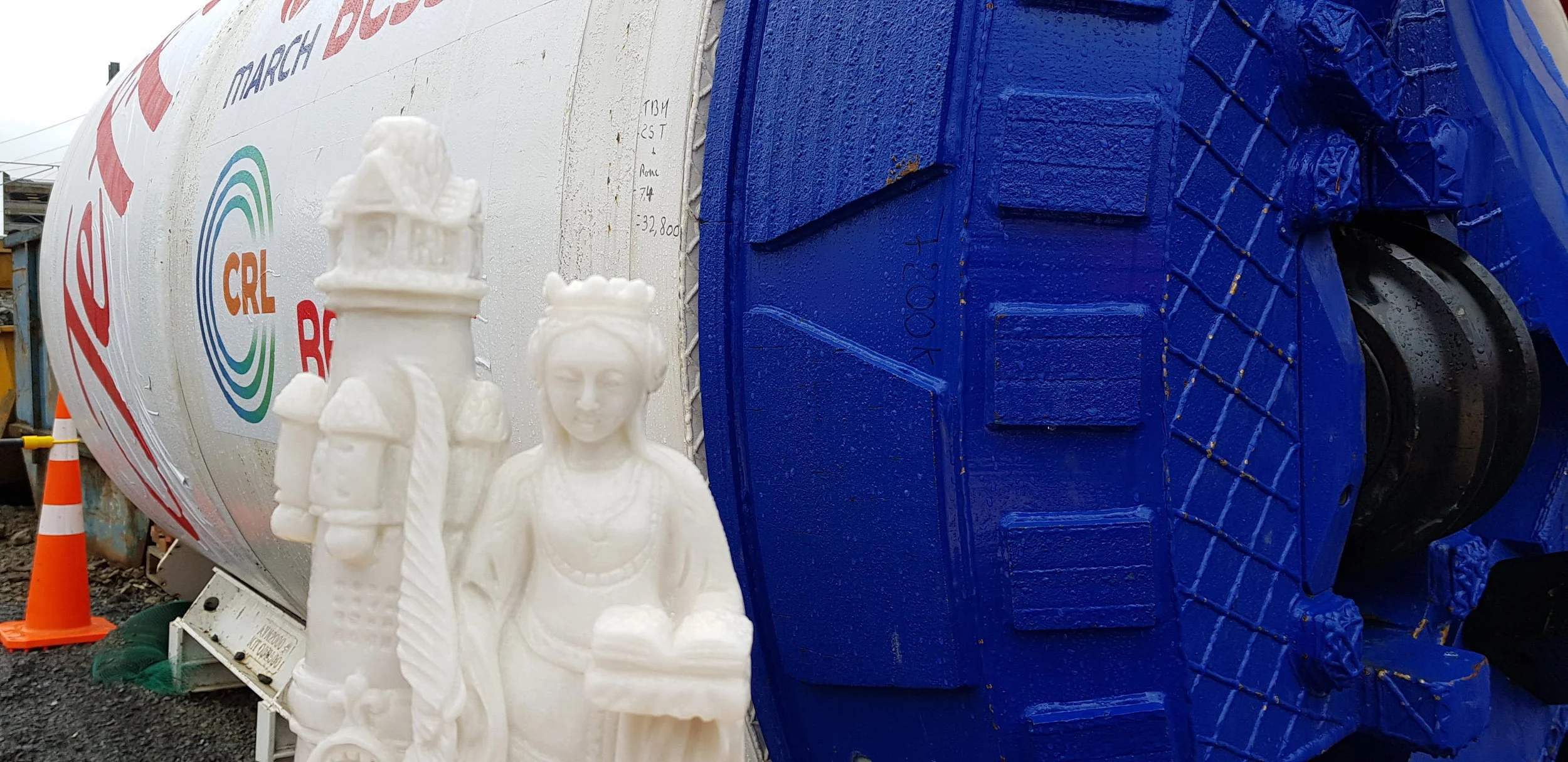 Copy of St Barbara, patron saint of miners and tunnellers, statuette was placed in the shaft at Mt Eden