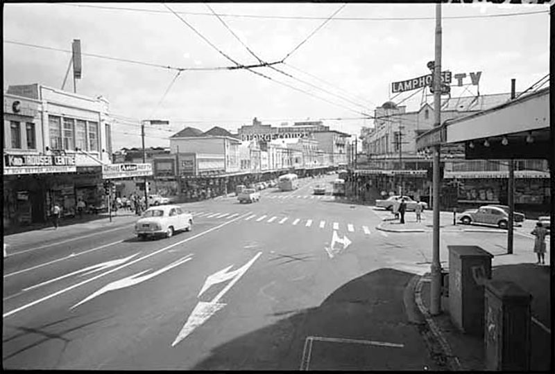   SHOPPING PRECINCT: Karangahape Rd in 1969. Stores included electrical dealer Lamphouse, Auckland Savings Bank, J Steele Limited, Barker and Pollock Limited, George Courts Limited and Rendells department store (Photo: Sir George Grey Special Collect