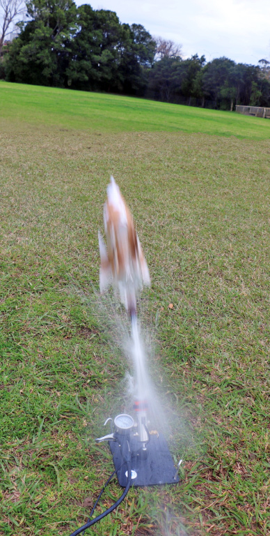   Lift off! One of Pasadena’s classroom rockets streaks skywards  