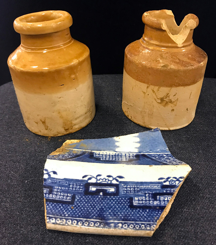   UNEARTHED: 150- year old preserve jars and a shard of pottery from a Willow pattern platter found underneath Galway Street  