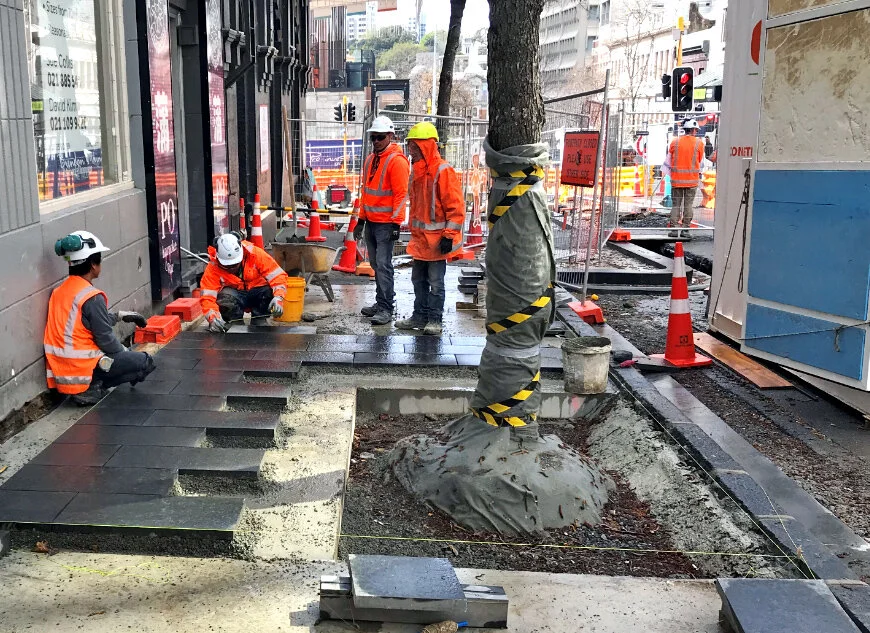 Work has started laying the first pavers on Albert Street
