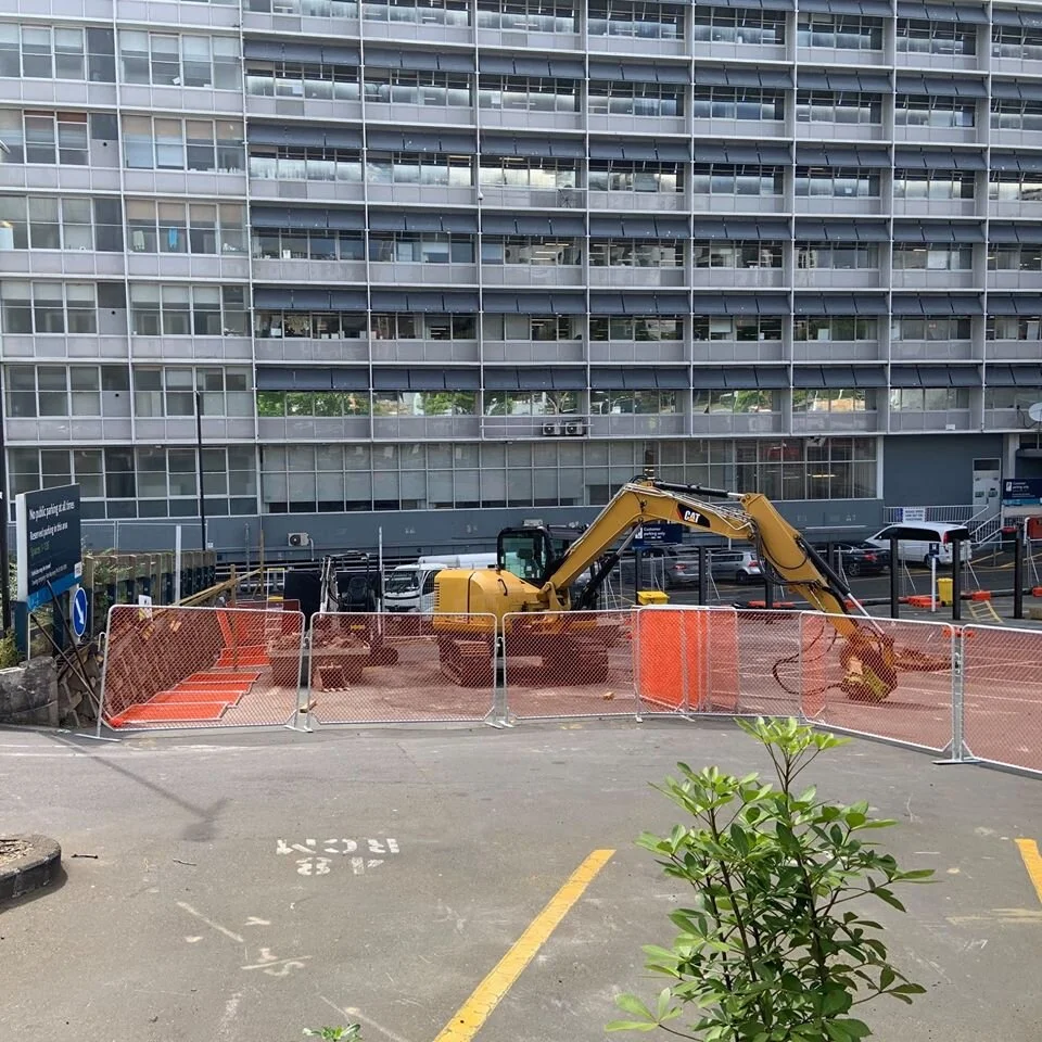  Work at the back of the Bledisloe building where a construction site is being set up 