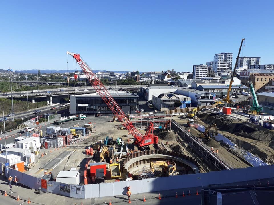 At Mercury Lane, the temporary shaft in the centre of the picture is progressing rapidly with two of the three ring beams poured. The shaft – which provides underground access for all plant and personnel – will eventually be more than 20 metres deep