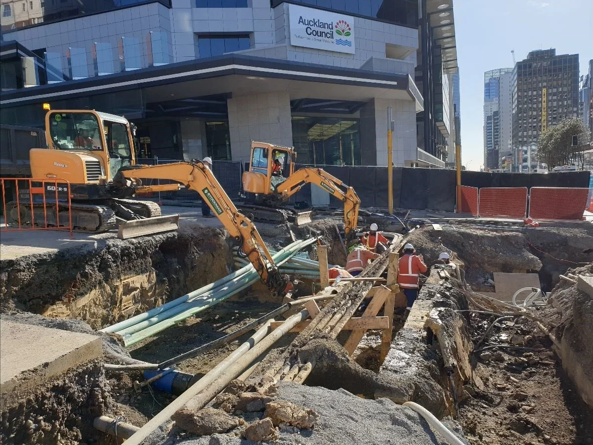  Utilities relocations are in full swing in the middle of the Wellesley St / Albert St intersection.   