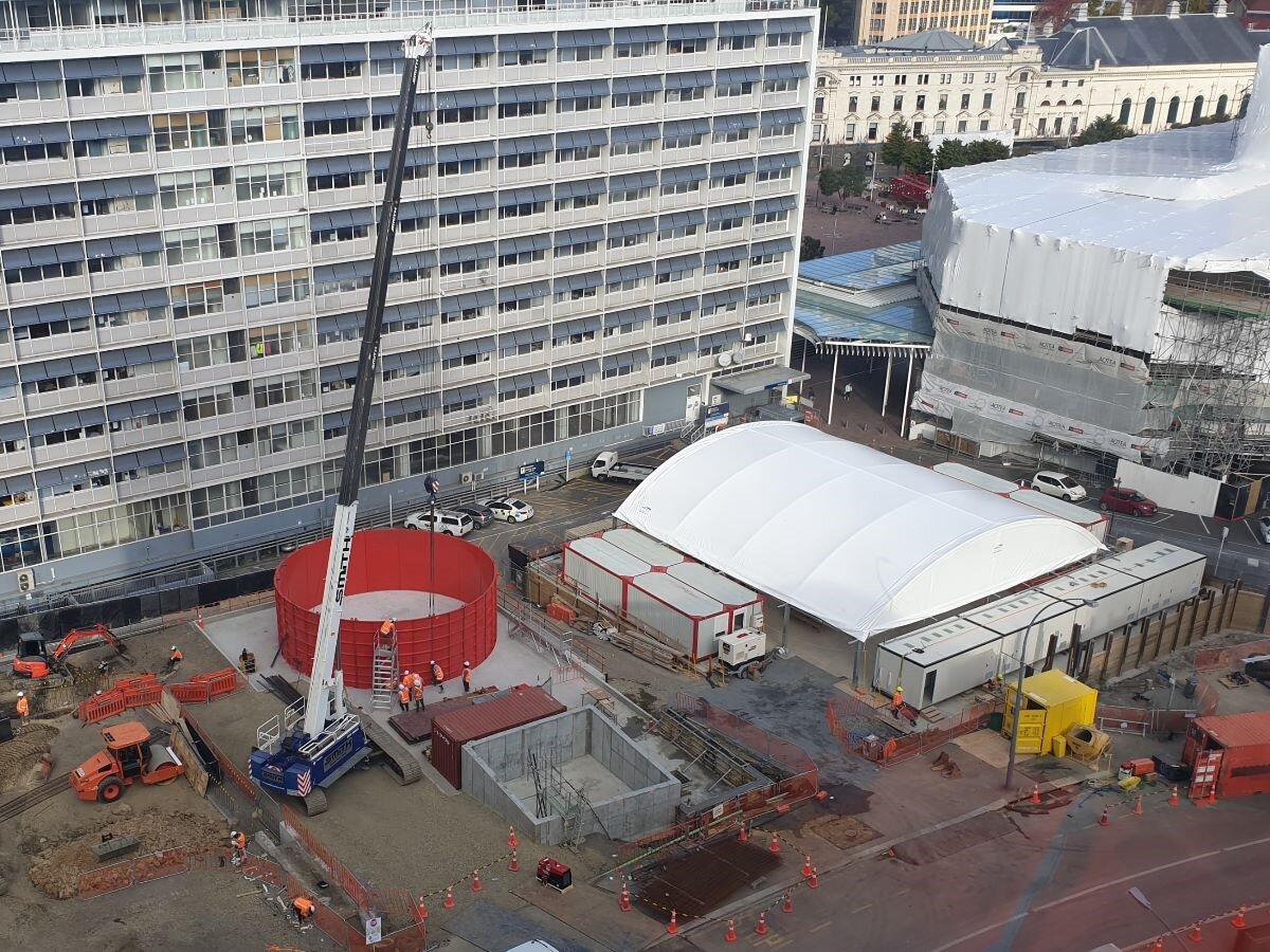 Areal view of the plant being assembled at the Aotea Station site
