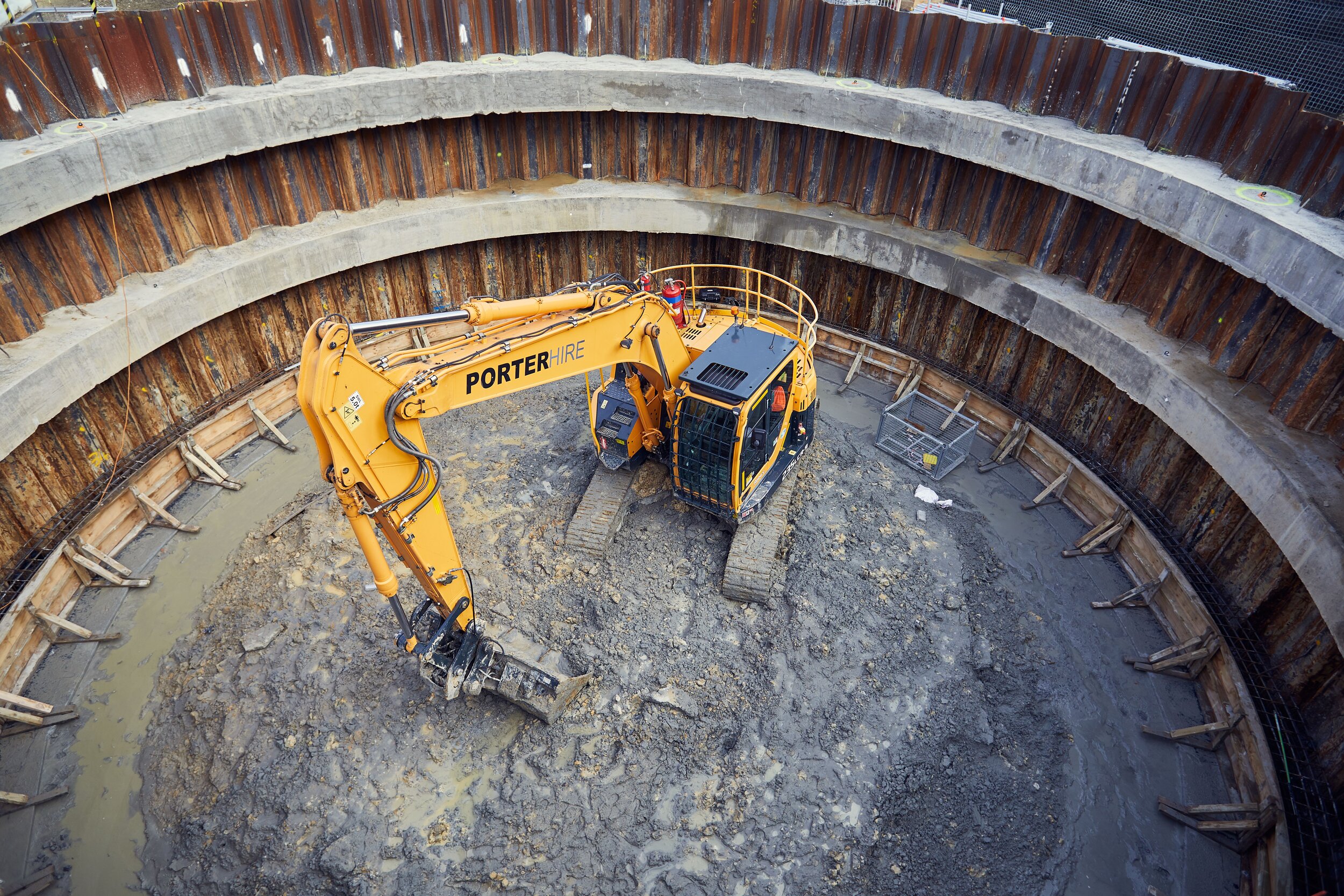 The excavation of the temporary access shaft at Mercury Lane June 2020
