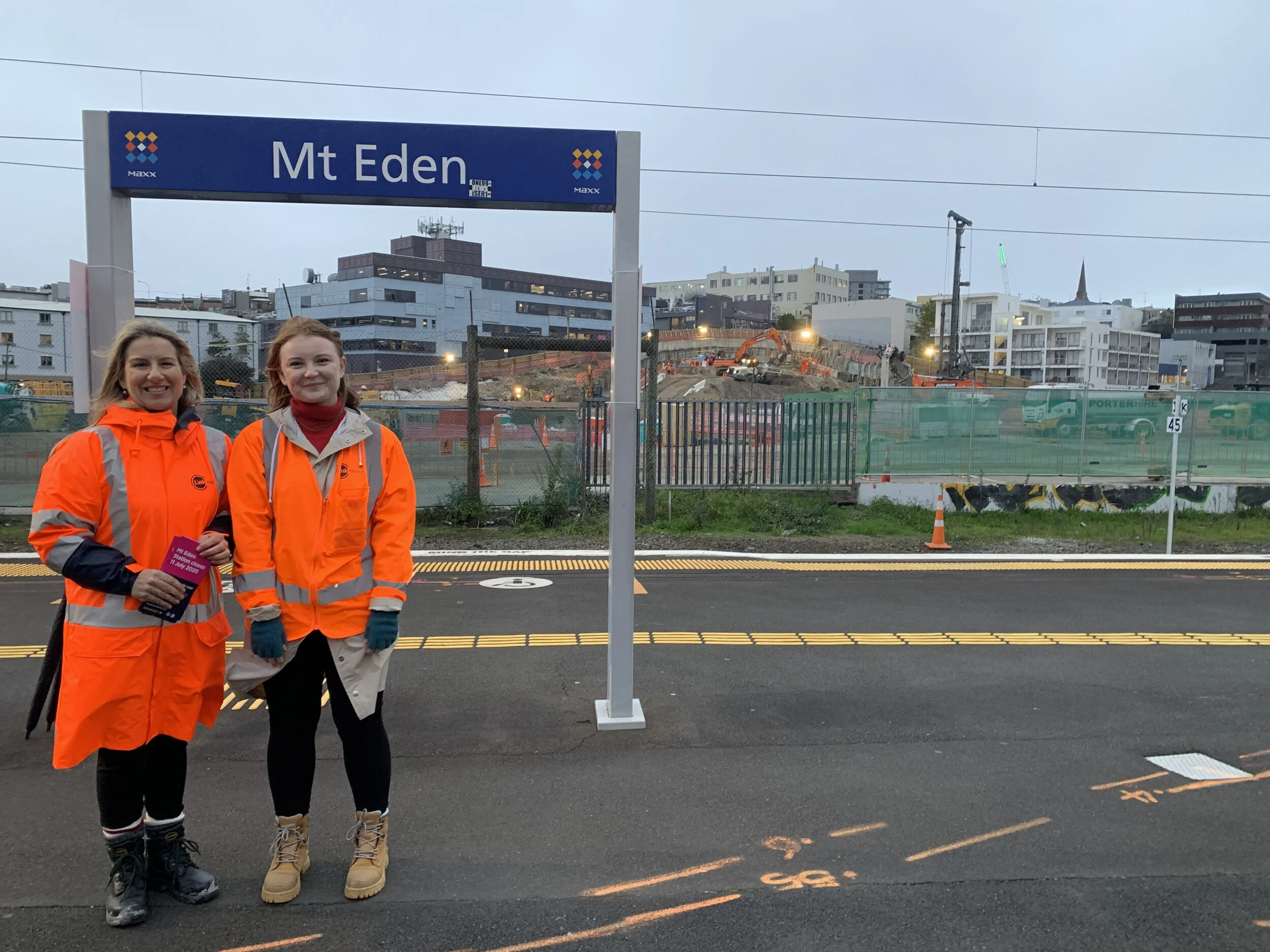 Link Alliance staff at the Mt Eden station informing people about the closure June 2020 