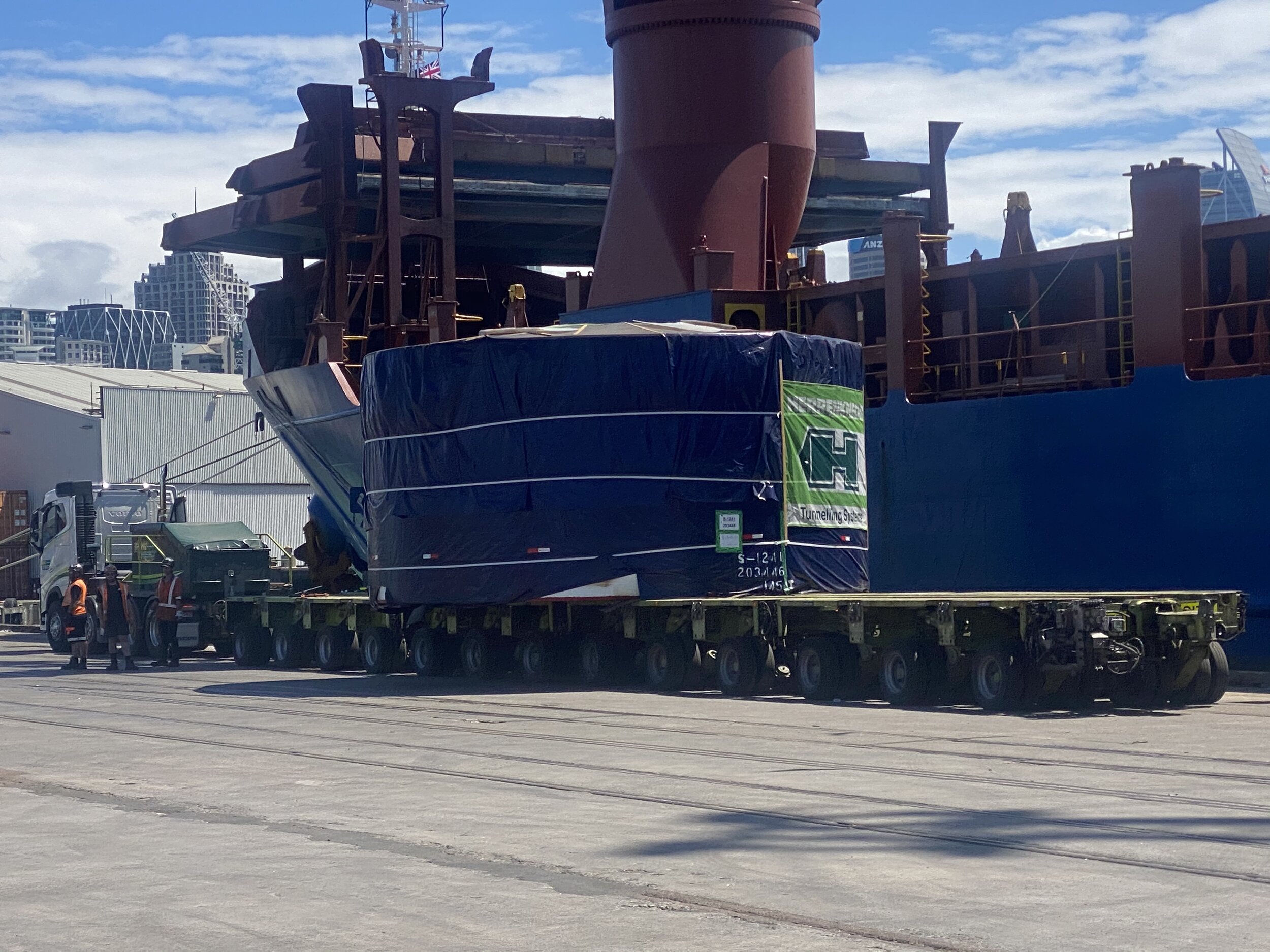 The TBM pieces were loaded onto trucks to be transported to the Mt Eden site.