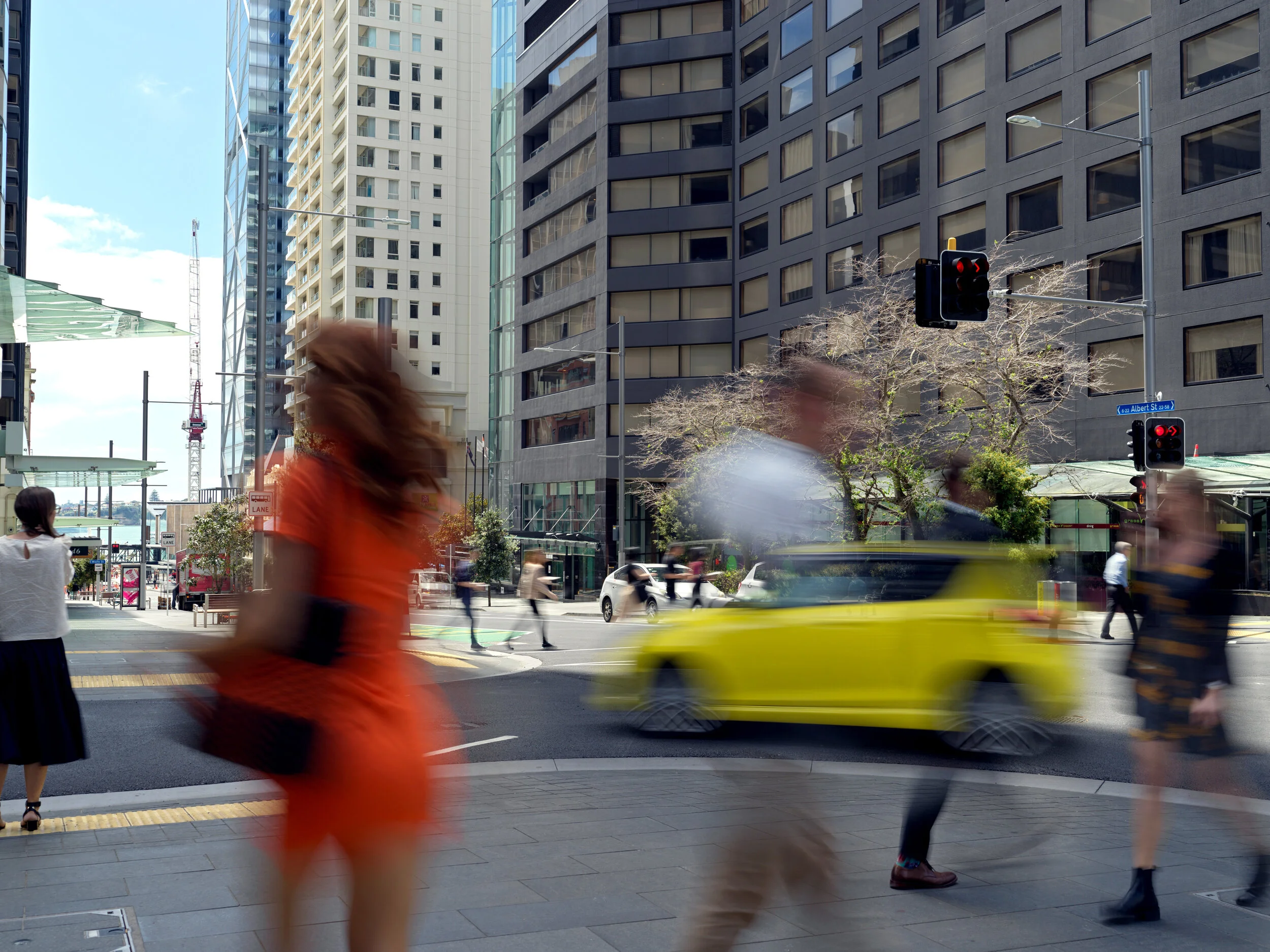 Now Connectus JV  has finished constructions under the lower end of Albert Street, the street has been restored and improved with vehicle traffic, wider footpaths, new street furniture, trees and bus bays.