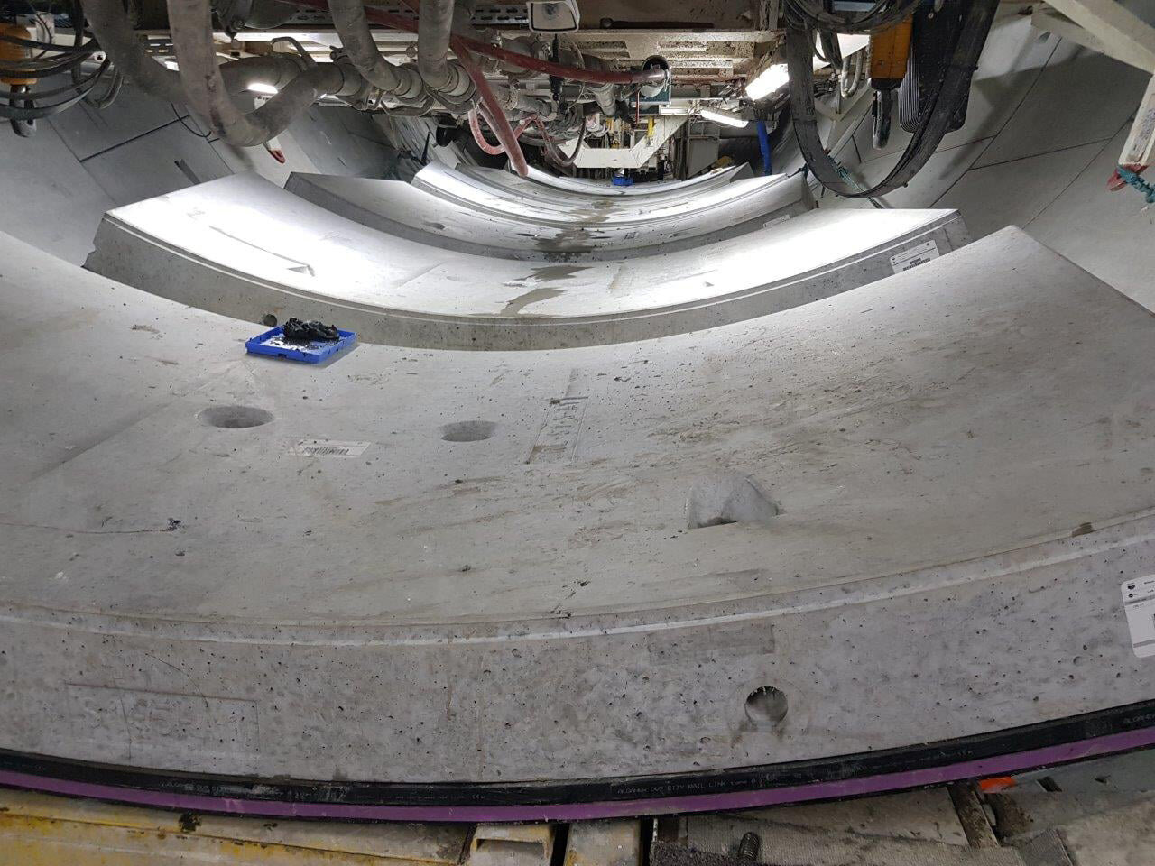   ABOVE:  Segments waiting to be installed at the front of the TBM 