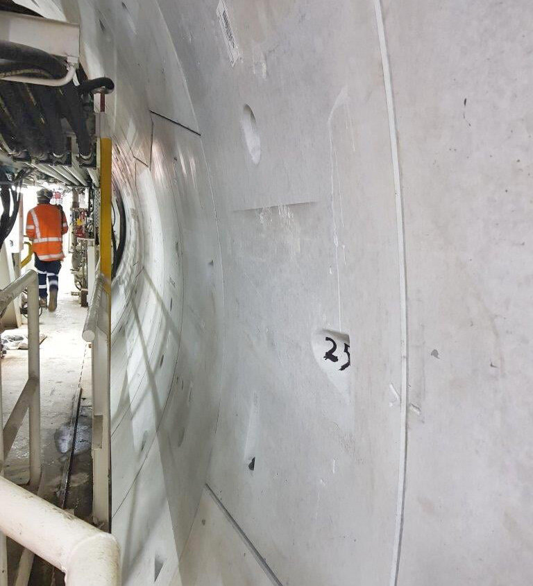   ABOVE:  Ring number 25 looking out towards the back of the TBM 
