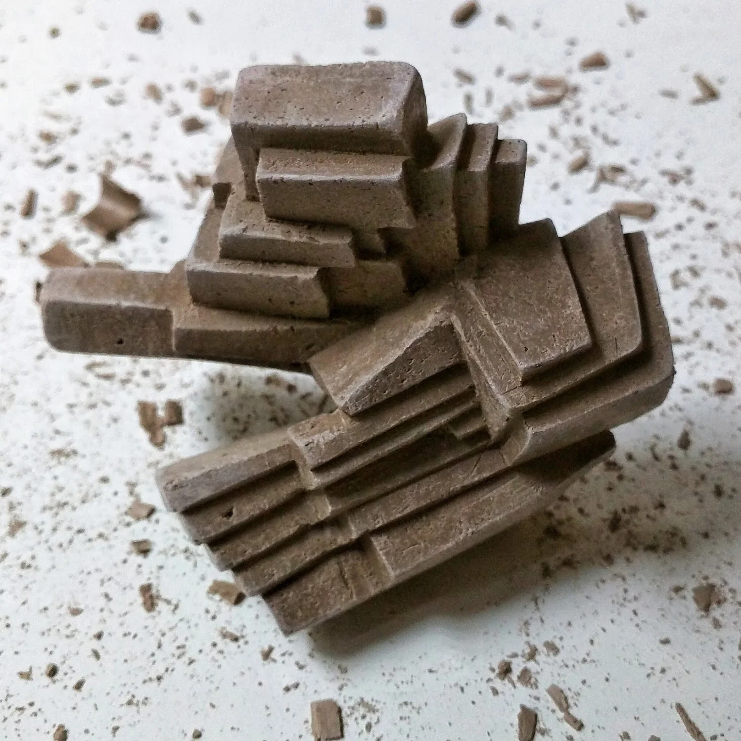  Repetetive edges like the structure of a bismuth crystal.&nbsp; 