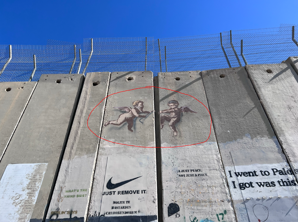 Banksy Angels on Palestine Side of Border Wall in Bethlehem