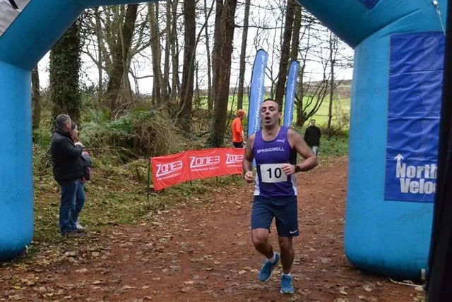 Ryan Gray finishing the Muff Glen Trail Race (photo Northern Velocity)