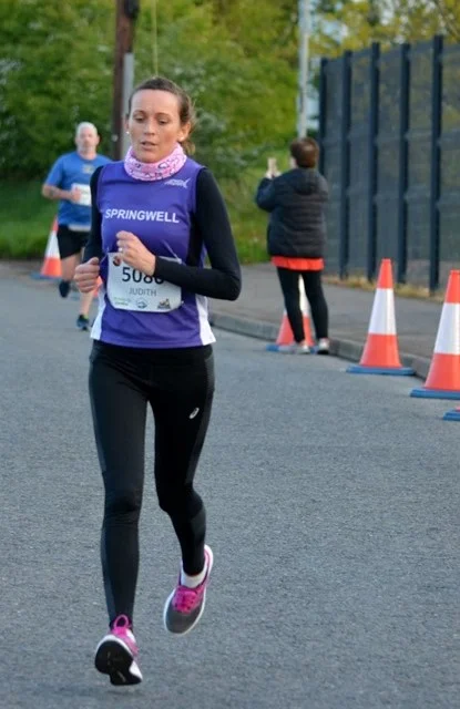 Judith Buchanan wins the 5k F40 category in her first race for Springwell RC