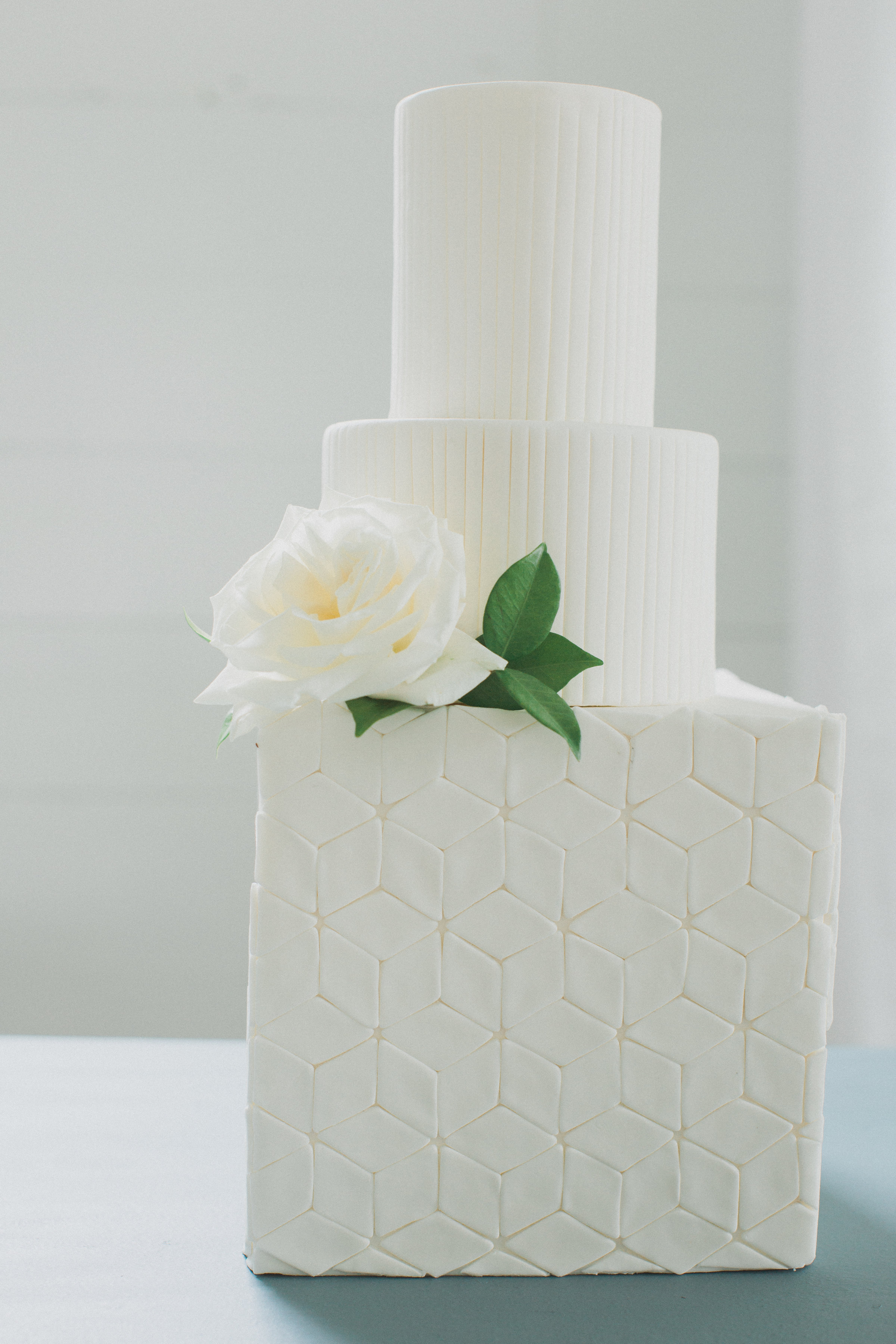 Modern Geometric White Wedding Cake | Summer Southern Barn Wedding in Dallas