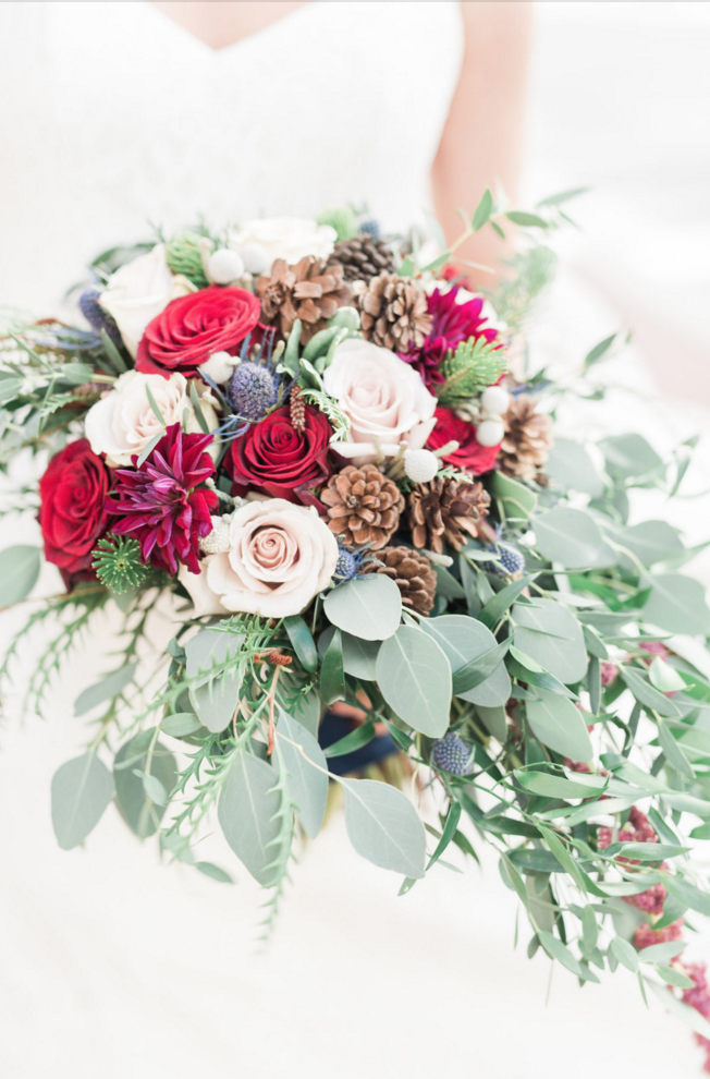 Maroon Winter Wedding Bridal Bouquet | Maroon and Navy Rustic Winter Wedding in Fort Worth, TX