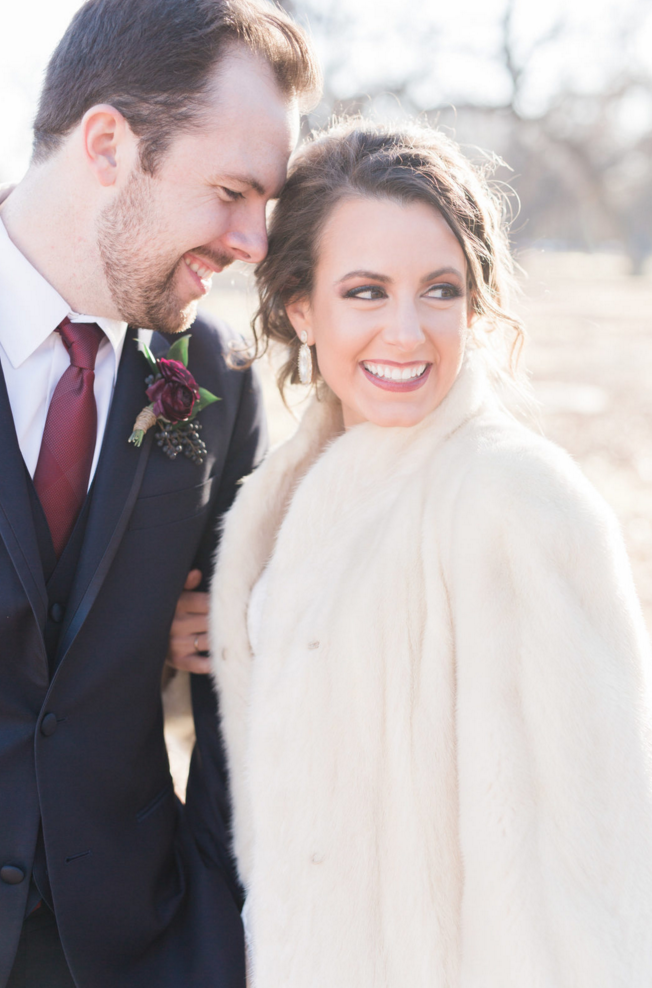 Winter Bridal Look Inspiration | Maroon and Navy Rustic Winter Wedding in Fort Worth, TX