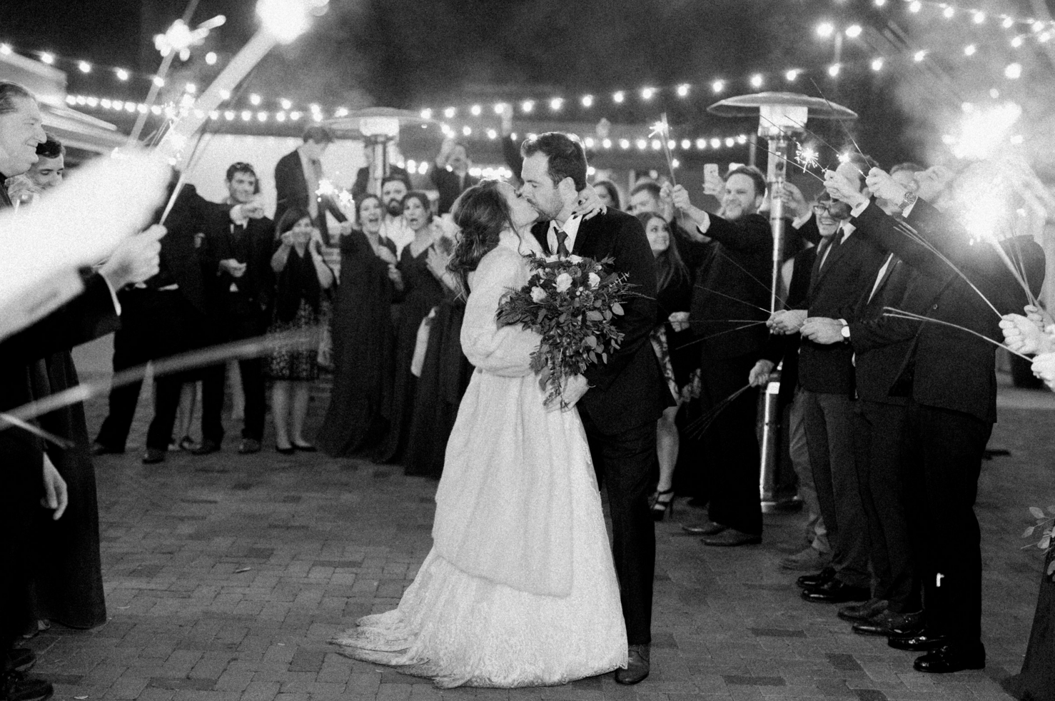 Wedding Sparkler Exit | Maroon and Navy Rustic Winter Wedding in Fort Worth, TX