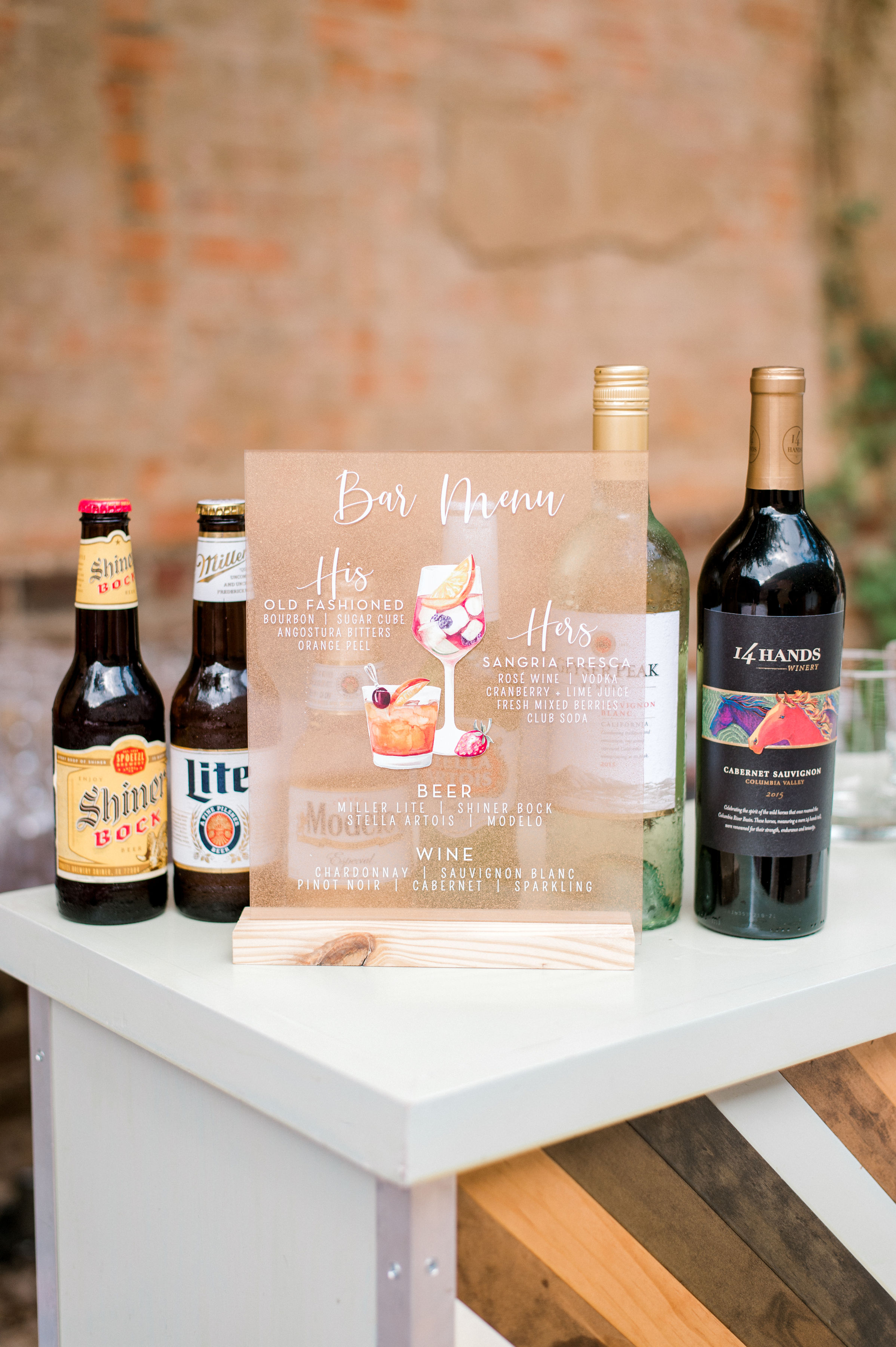 Custom Wedding Bar Sign Acrylic | Modern Industrial Wedding Reception in Downtown Fort Worth