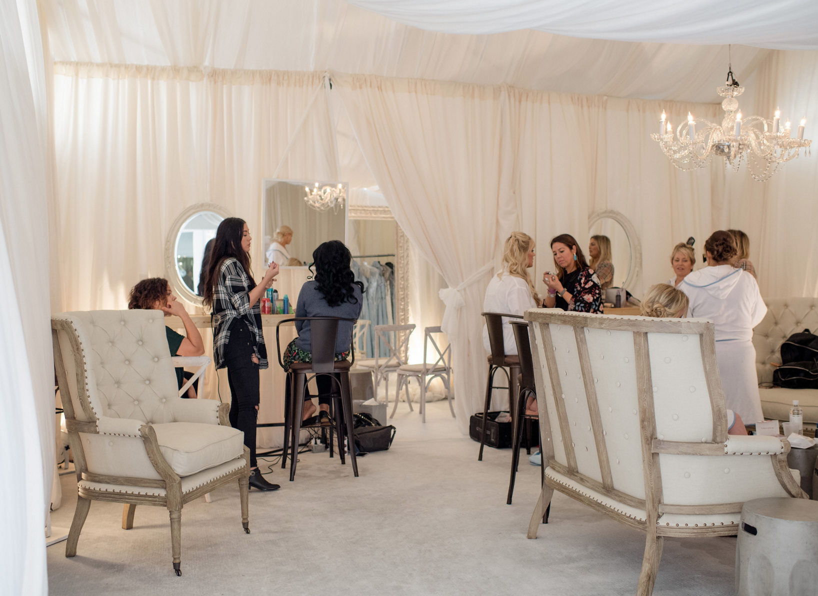 Bridesmaids Getting Ready Lounge | Spring Texas Vineyard Wedding