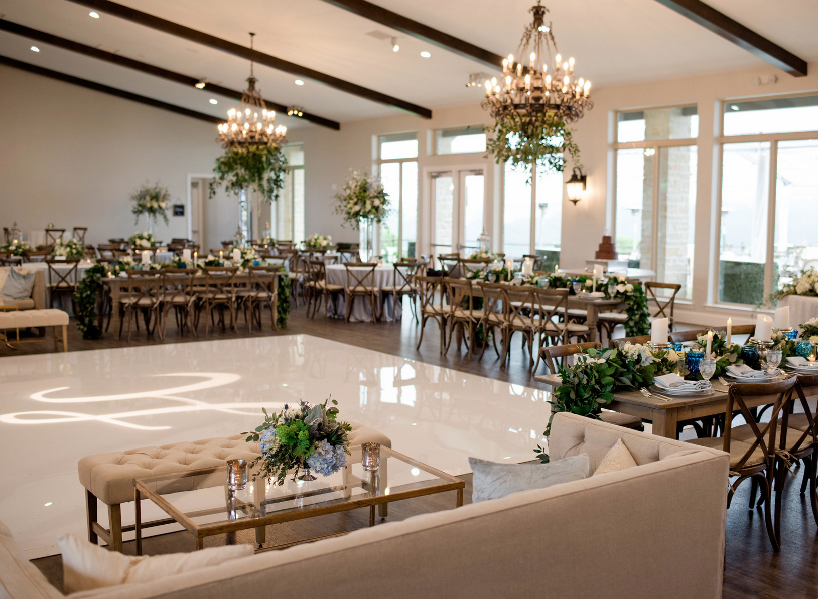 Organic Blue and Silver Wedding Reception | Spring Texas Vineyard Wedding