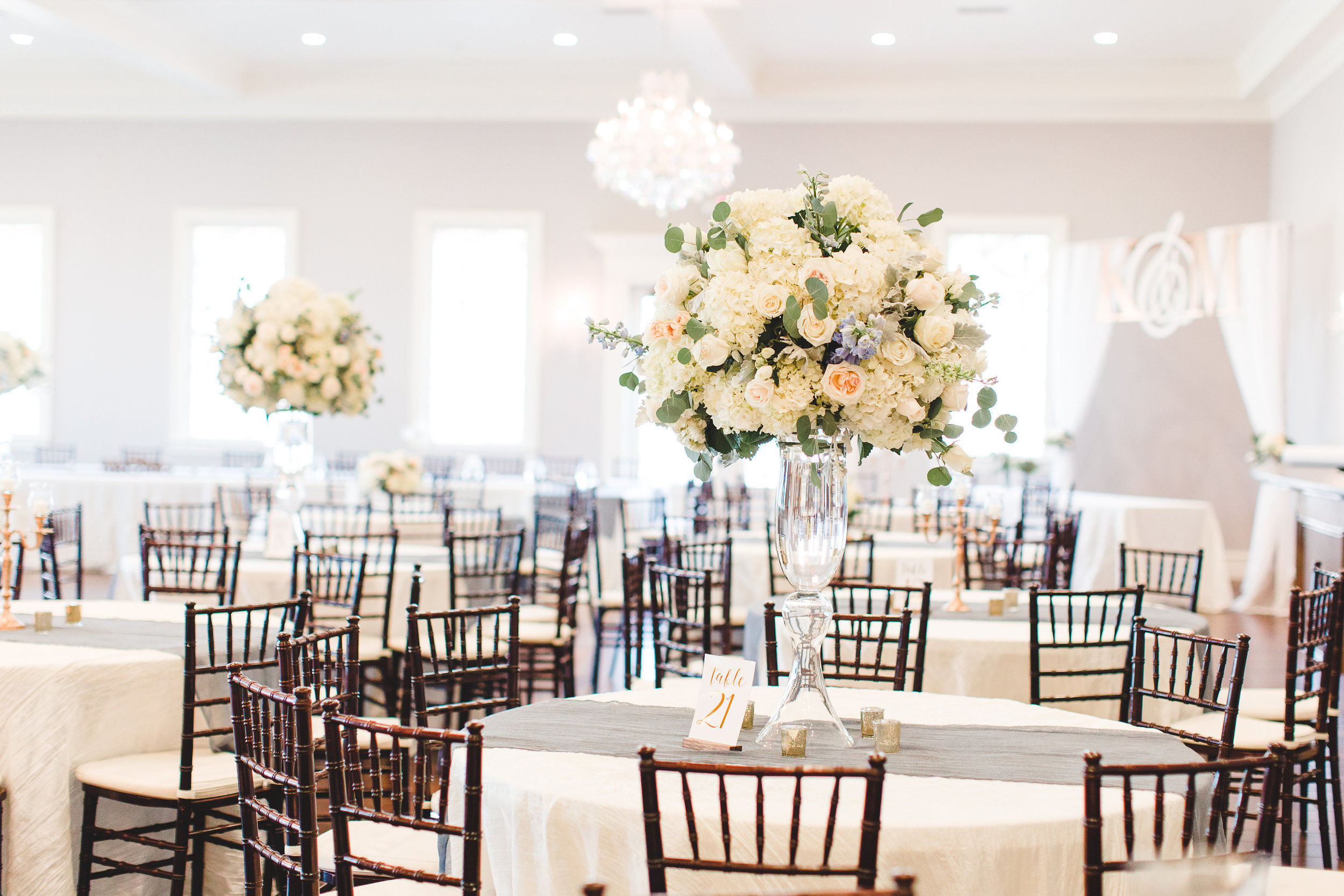 Indoor Winter Wedding Reception | Rose Gold and Dusty Blue Winter Wedding in Dallas, TX