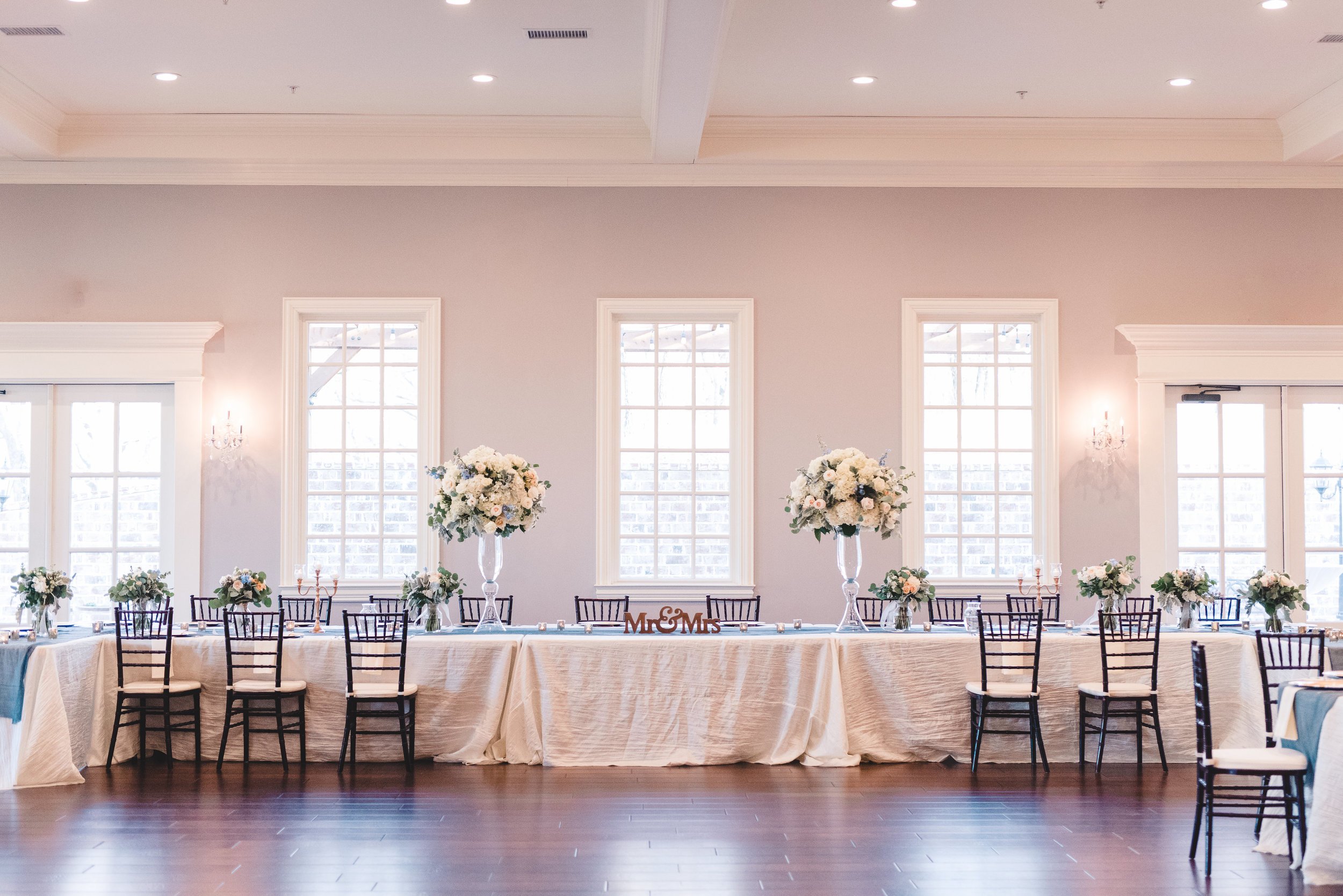 Head Table Design | Rose Gold and Dusty Blue Winter Wedding in Dallas, TX