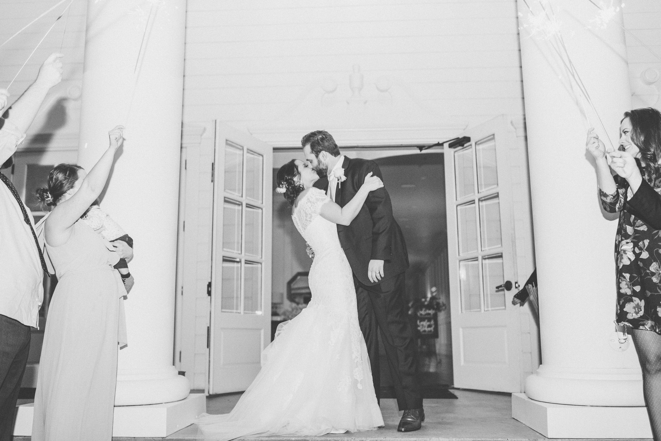 Wedding Sparkler Exit Bride and Groom | Rose Gold and Dusty Blue Winter Wedding in Dallas, TX